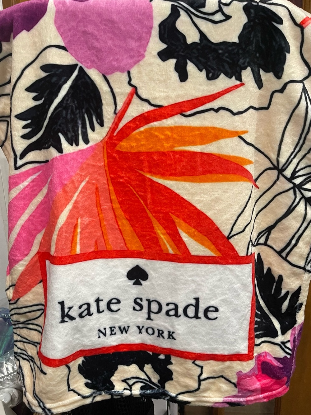 Kate Spade Mini Pink, Orange, Black Floral Baby Throw Blanket - NWOT
